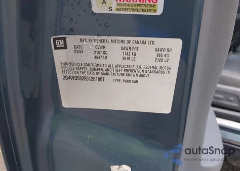 2006 Buick Lacrosse Cxl from USA, damaged, VIN 2G4WD582861261807